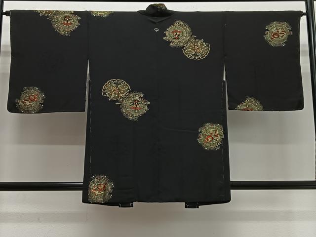 平和屋着物＃羽織　寿光織　花鳥丸文　黒地　金銀糸　正絹　逸品　未使用　CABL4076ua