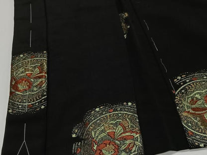 平和屋着物＃羽織　寿光織　花鳥丸文　黒地　金銀糸　正絹　逸品　未使用　CABL4076ua