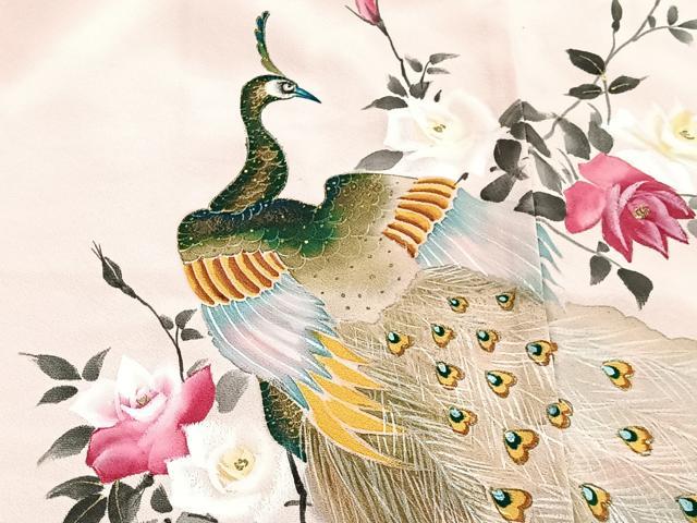 平和屋着物＃羽織　手描き　孔雀枝花文　金彩　正絹　逸品　未使用　CABL4077ua