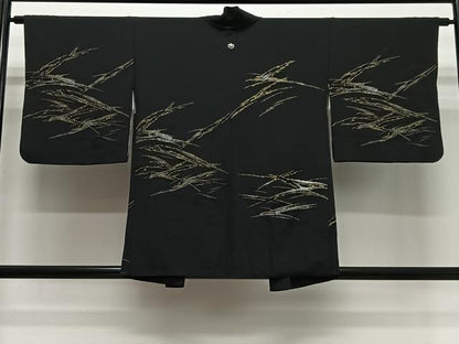 平和屋着物＃羽織　寿光織　抽象文様　黒地　金銀糸　正絹　逸品　CABL4081ua