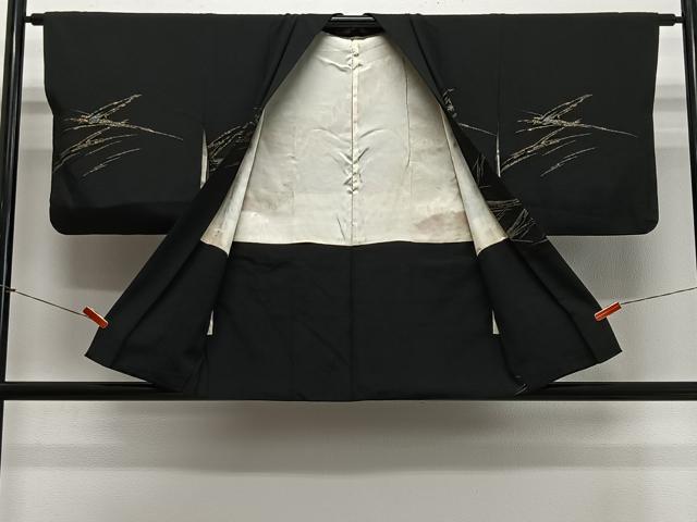 平和屋着物＃羽織　寿光織　抽象文様　黒地　金銀糸　正絹　逸品　CABL4081ua