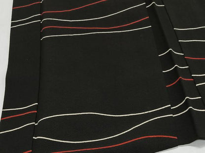 平和屋着物＃羽織　横段文　黒地　正絹　逸品　CABL4095ua