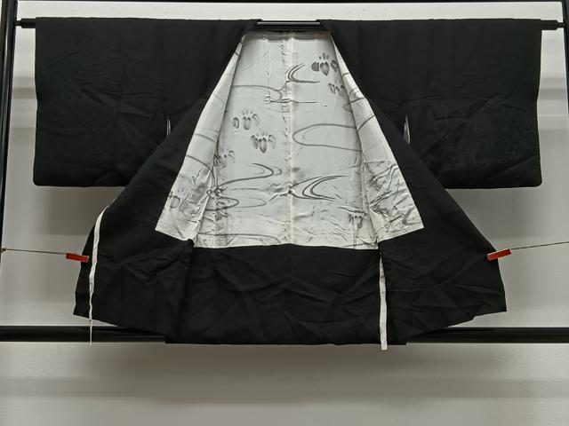 平和屋着物＃道行コート　寿光織　花唐草文　黒地　銀糸　正絹　逸品　CABL4099ua