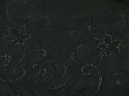 平和屋着物＃道行コート　寿光織　花唐草文　黒地　銀糸　正絹　逸品　CABL4099ua