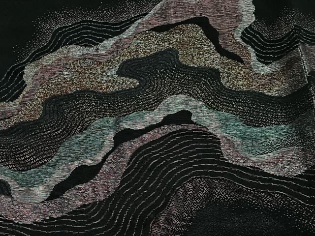 平和屋着物＃羽織　寿光織　流水文　黒地　金銀糸　正絹　逸品　CABL4100ua