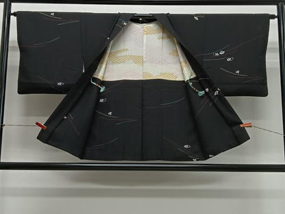 平和屋着物＃羽織　斜線文　黒地　正絹　逸品　CABL4116ua
