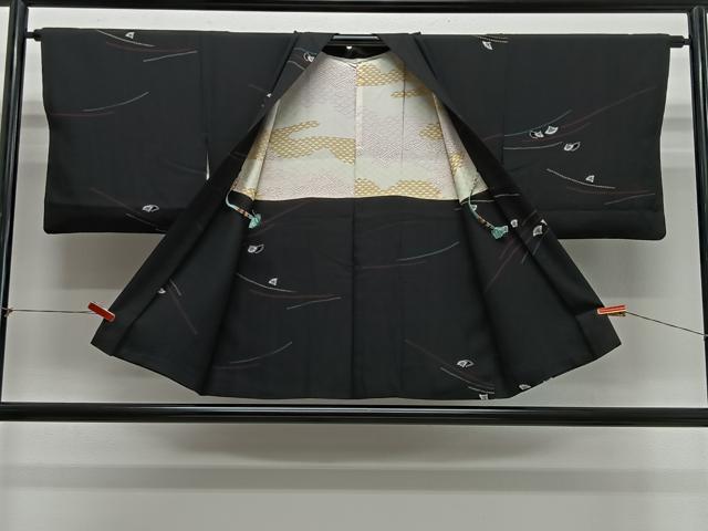 平和屋着物＃羽織　斜線文　黒地　正絹　逸品　CABL4116ua