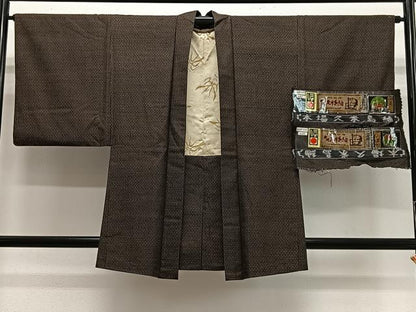平和屋着物＃男性　国指定重要無形文化財　本場久米島紬　金城カマド作　手織　羽織　縞　証紙付き　正絹　逸品　CABL4119ua