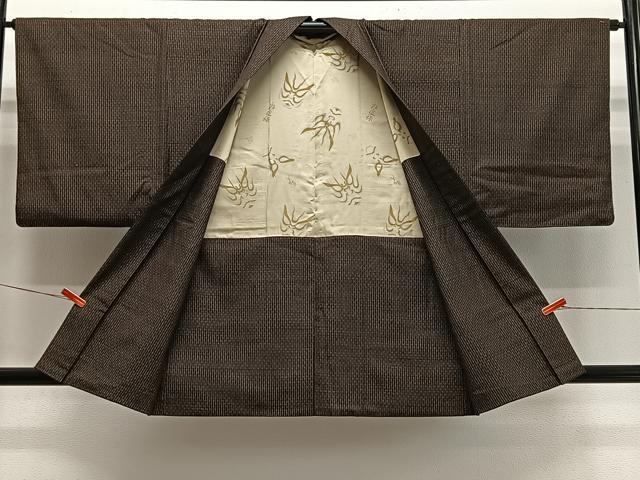 平和屋着物＃男性　国指定重要無形文化財　本場久米島紬　金城カマド作　手織　羽織　縞　証紙付き　正絹　逸品　CABL4119ua