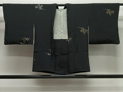平和屋着物＃羽織　寿光織　遠山風景文　黒地　金銀糸　正絹　逸品　CABL4125ua