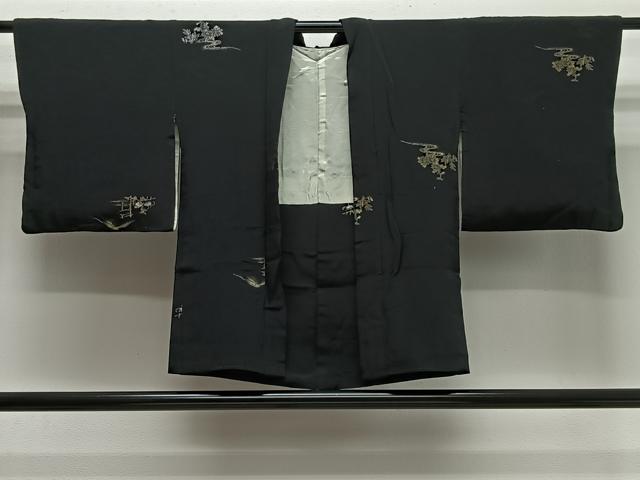 平和屋着物＃羽織　寿光織　遠山風景文　黒地　金銀糸　正絹　逸品　CABL4125ua