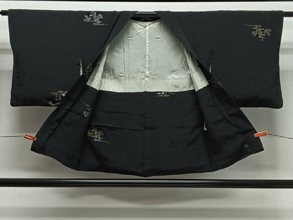 平和屋着物＃羽織　寿光織　遠山風景文　黒地　金銀糸　正絹　逸品　CABL4125ua