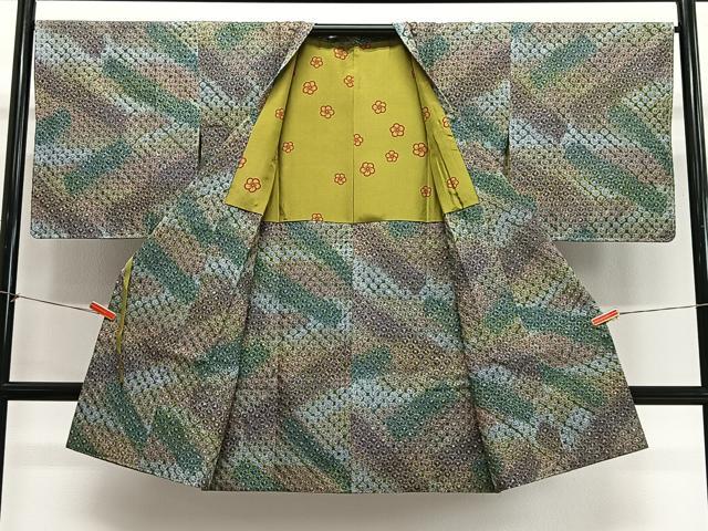平和屋着物＃道行コート　蜘蛛絞り　斜線文　ロング丈　正絹　逸品　未使用　CABL4127ua