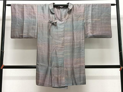 平和屋着物＃道行コート　単衣　菱地紋　暈し染め　ロング丈　正絹　逸品　CABL4128ua