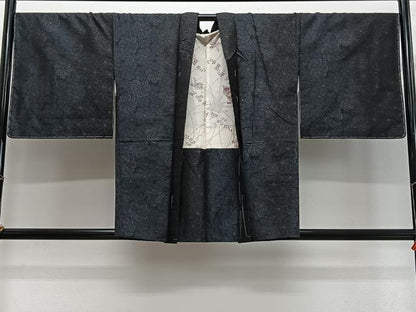 平和屋着物＃羽織　本場大島紬　花尽くし　黒地　正絹　逸品　未使用　CABL4129ua