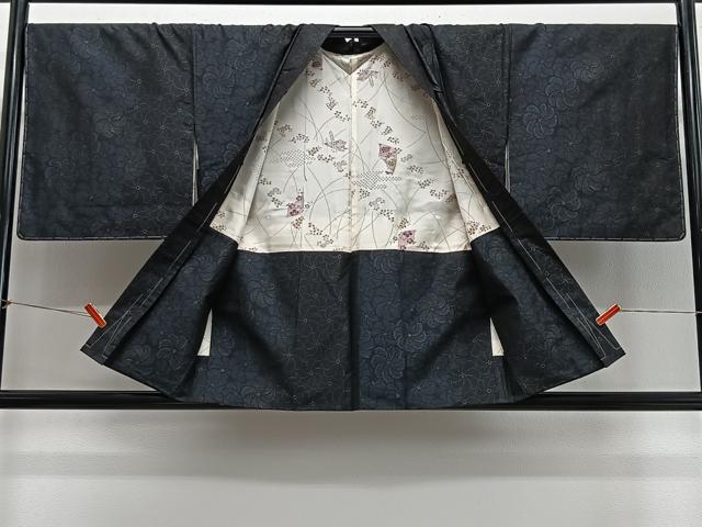 平和屋着物＃羽織　本場大島紬　花尽くし　黒地　正絹　逸品　未使用　CABL4129ua