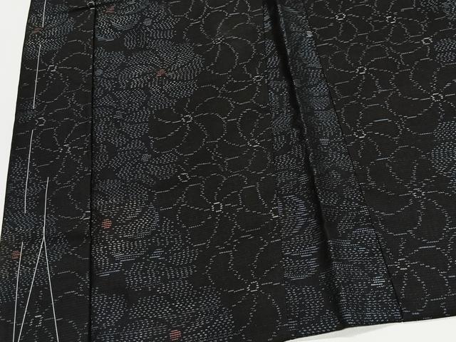 平和屋着物＃羽織　本場大島紬　花尽くし　黒地　正絹　逸品　未使用　CABL4129ua