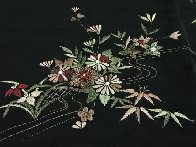 平和屋着物＃羽織　総刺繍　流水草花文　暈し染め　金糸　正絹　逸品　CABL4134ua