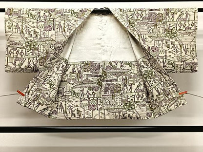 平和屋着物＃羽織　型染め　壁画文様　正絹　逸品　CABL4135ua