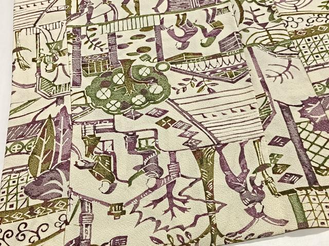 平和屋着物＃羽織　型染め　壁画文様　正絹　逸品　CABL4135ua
