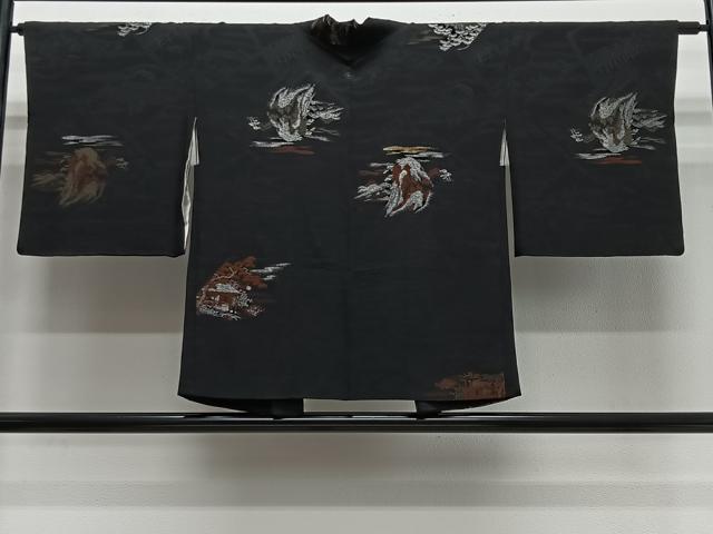 平和屋着物＃羽織　寿光織　風景文　黒地　金銀糸　正絹　逸品　CABL4141ua