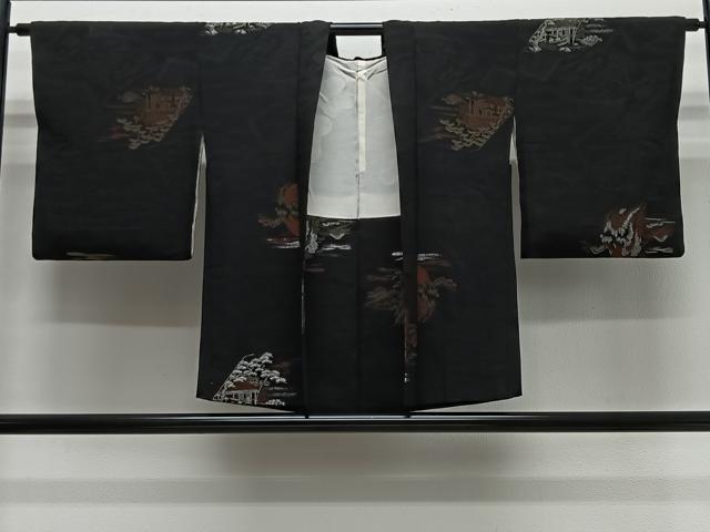 平和屋着物＃羽織　寿光織　風景文　黒地　金銀糸　正絹　逸品　CABL4141ua
