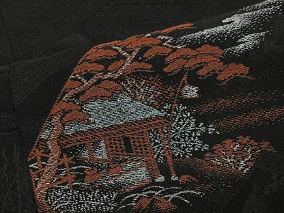 平和屋着物＃羽織　寿光織　風景文　黒地　金銀糸　正絹　逸品　CABL4141ua