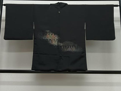 平和屋着物＃羽織　寿光織　花唐草文　黒地　金糸　正絹　逸品　CABL4142ua