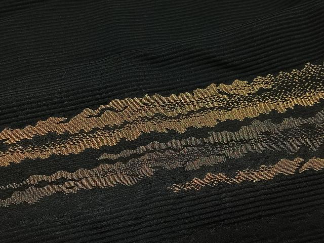 平和屋着物＃羽織　寿光織　横段文　黒地　金銀糸　正絹　逸品　CABL4144ua