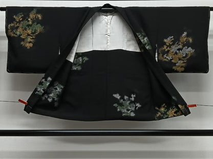 平和屋着物＃羽織　寿光織　抽象文様　黒地　金銀糸　正絹　逸品　CABL4148ua