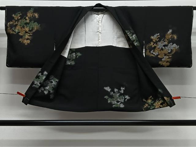 平和屋着物＃羽織　寿光織　抽象文様　黒地　金銀糸　正絹　逸品　CABL4148ua