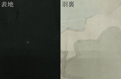 平和屋着物＃羽織　寿光織　流水草花文　黒地　銀糸　正絹　逸品　CABL4153ua
