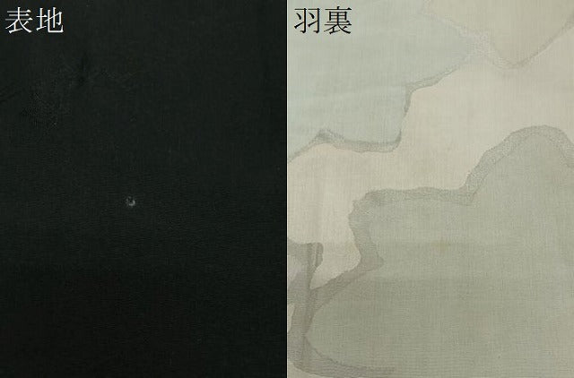 平和屋着物＃羽織　寿光織　流水草花文　黒地　銀糸　正絹　逸品　CABL4153ua