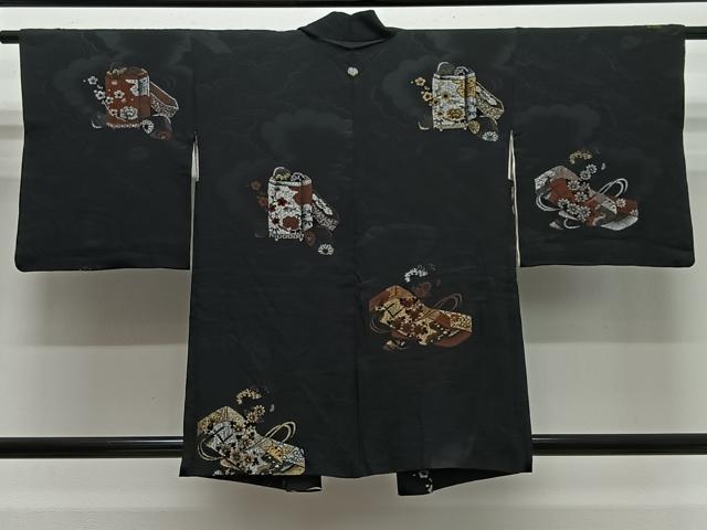 平和屋着物＃羽織　寿光織　文箱　黒地　金銀糸　正絹　逸品　CABL4154ua