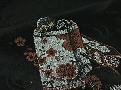 平和屋着物＃羽織　寿光織　文箱　黒地　金銀糸　正絹　逸品　CABL4154ua