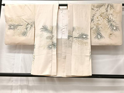 平和屋着物＃羽織　寿光織　孔雀羽草花文　金銀糸　正絹　逸品　CABL4166ua