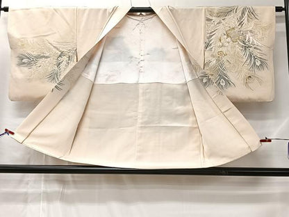 平和屋着物＃羽織　寿光織　孔雀羽草花文　金銀糸　正絹　逸品　CABL4166ua