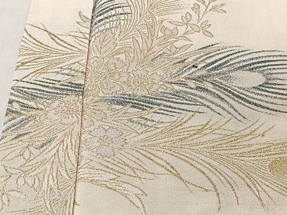 平和屋着物＃羽織　寿光織　孔雀羽草花文　金銀糸　正絹　逸品　CABL4166ua
