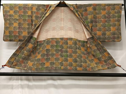 平和屋着物＃羽裏　型染め　格子　正絹　逸品　CABL4171ua