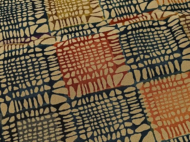 平和屋着物＃羽裏　型染め　格子　正絹　逸品　CABL4171ua