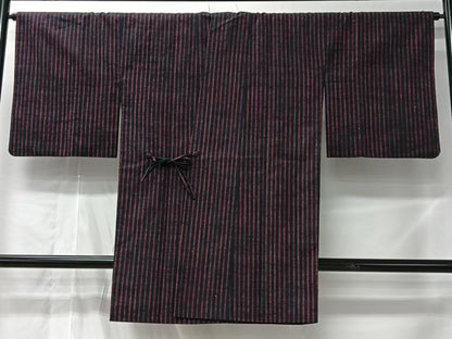 平和屋着物＃道中着　紬地　縞　正絹　逸品　CABL4174ua