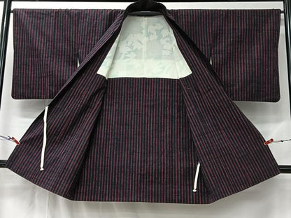 平和屋着物＃道中着　紬地　縞　正絹　逸品　CABL4174ua