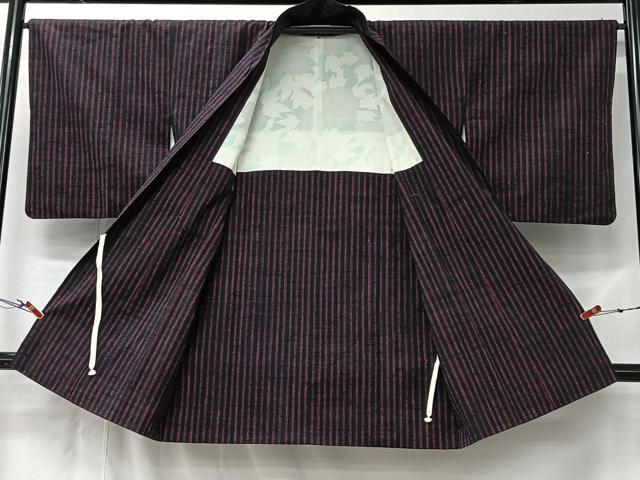 平和屋着物＃道中着　紬地　縞　正絹　逸品　CABL4174ua
