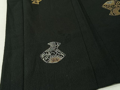 平和屋着物＃羽織　寿光織　陶器文　黒地　金銀糸　正絹　逸品　CABL4184ua