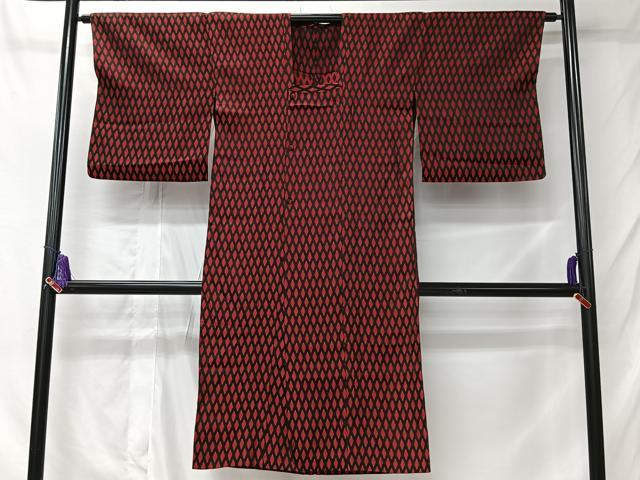 平和屋着物＃道行コート　雨コート　菱文　ロング丈　正絹　逸品　CABL4214ua