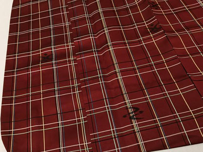 平和屋着物＃道行コート　雨コート　格子　ロング丈　正絹　逸品　CABL4219ua