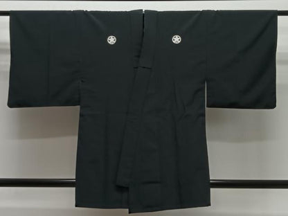 平和屋着物＃男性　道中着　黒紋付　単衣　洗える着物　CABL4228ua