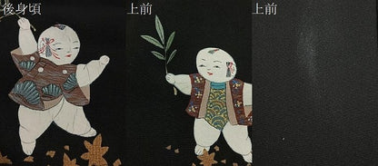 平和屋着物＃羽織　手描き　唐子　黒地　金彩　正絹　逸品　CABL4235ua