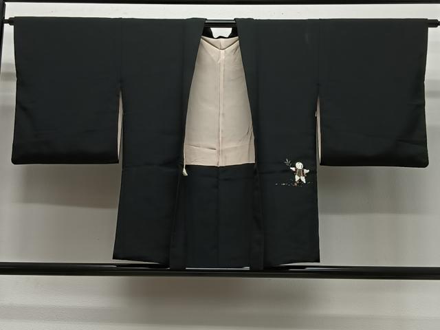 平和屋着物＃羽織　手描き　唐子　黒地　金彩　正絹　逸品　CABL4235ua