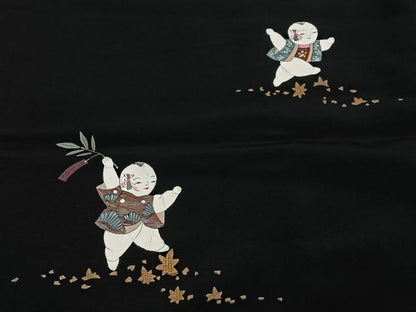 平和屋着物＃羽織　手描き　唐子　黒地　金彩　正絹　逸品　CABL4235ua